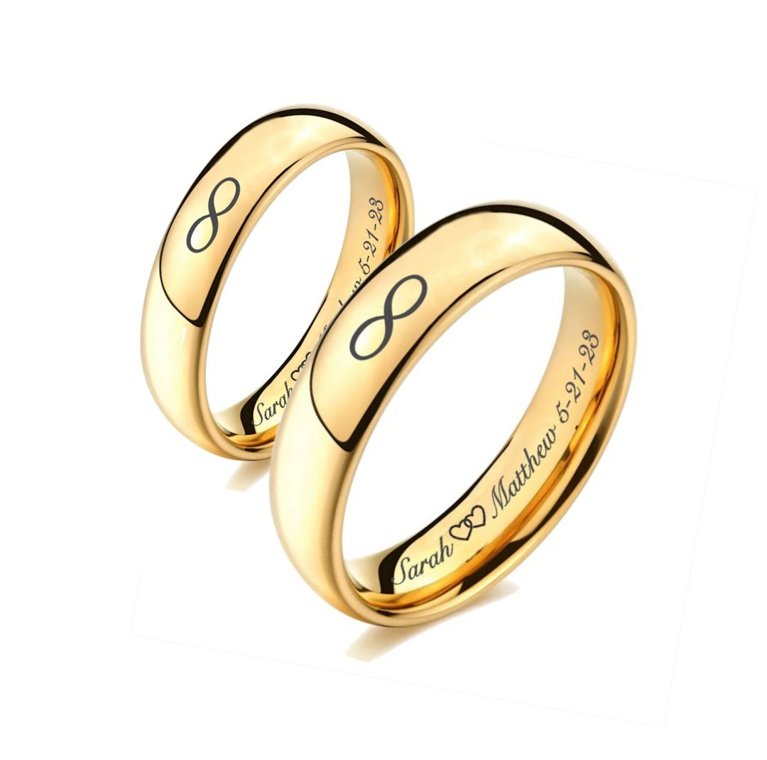 Personalized Gold Rings Custom Engraved Ring Set Tungsten Etsy