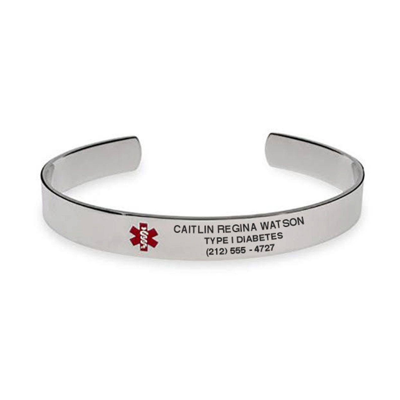 Personalized Silver Medical ID Bangle, Stainless Steel, Adjustable - Etsy