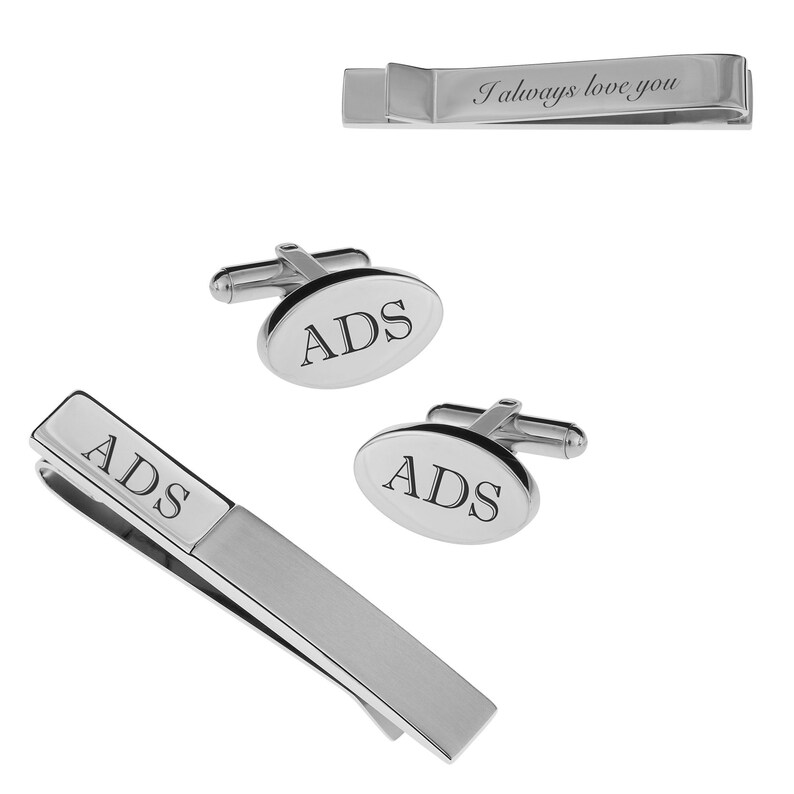 Engraved Cufflinks Personalized Tie Clip Monogrammed Etsy