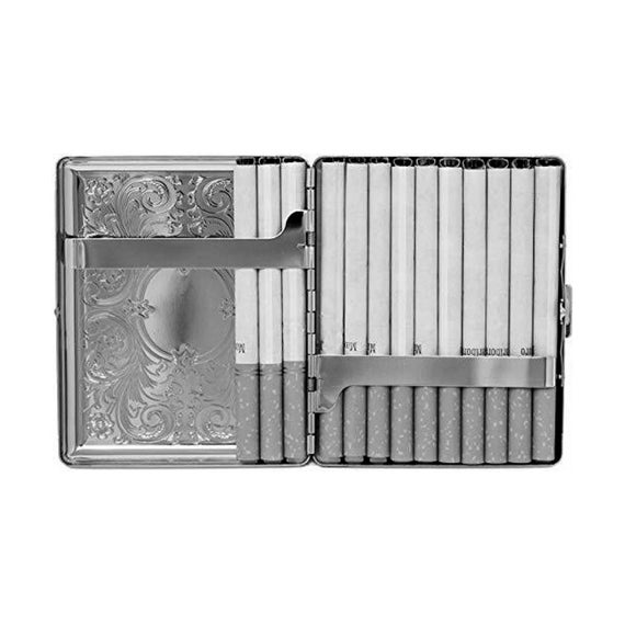 Engraved Double-Sided Paisley Silver Cigarette Case, Personalized