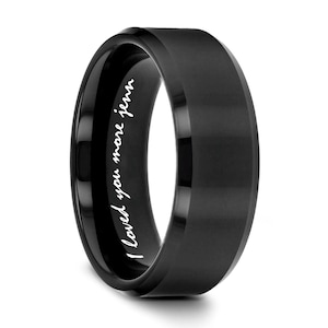 Personalized Men&#39;s Black Tungsten Ring With Your Own Personal Custom Handwriting In Any Language Handwritten Band Engraved Ring 8mm