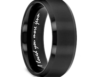 Personalized Black Tungsten Ring, Custom Handwriting Engraved Band Any Language