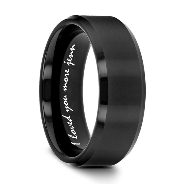 Personalized Men's Black Tungsten Ring With Your Own Personal Custom Handwriting Handwritten Band Engraved Ring 8mm