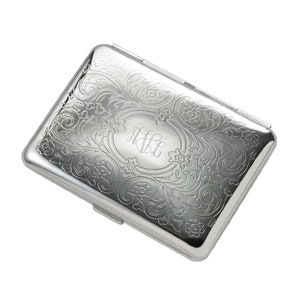Custom Engraved Cigarette Case, Flip Open Double Sided Silver Paisley Cigarette Case, Engraved Cigarette Holder, Personalized Cigarette Case