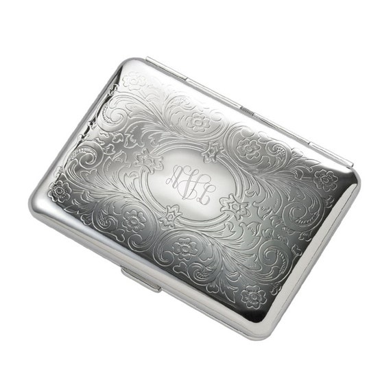 Custom Engraved Cigarette Case Flip Open Double Sided Silver 