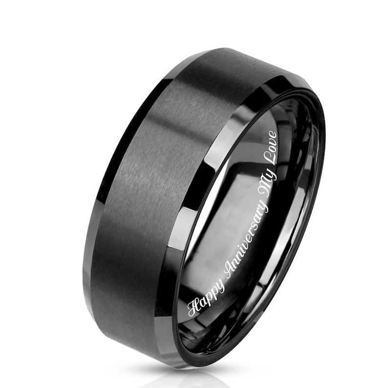 Personalized Men's Gunmetal Tungsten Ring Shiny Edge 8mm Ring Wedding Band Custom Engraved Ring For Men Promise Ring 8mm Comfort Fit Bild 2