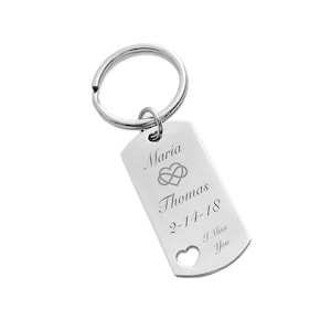 Personalized Stainless Steel High Polished Dog Tag With Heart Keychain Engraved Free