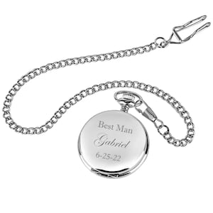 Engraved Pocket Watch, Roman Numeral Personalized Pocket Watch, Silver Stainless Steel Pocket Watch Custom Engraved Free, Groomsman Gift