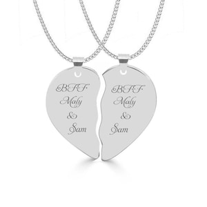 Best Friends Necklace, Personalized Silver Broken Heart Necklace, Split Heart Necklace, Couples Necklace, Engraved His & Hers Necklace Set