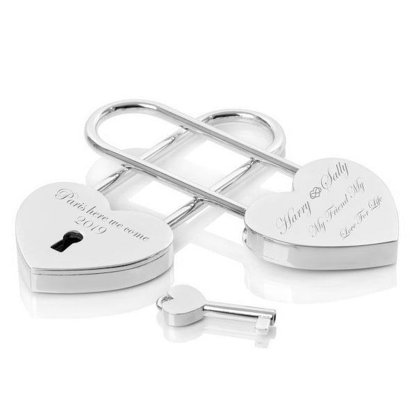 Personalized Silver Heart Padlock & Key Custom Engraved Locked In Love Padlock Love Lock Travel Lock For Lovers Bridge Lock Engraved Free