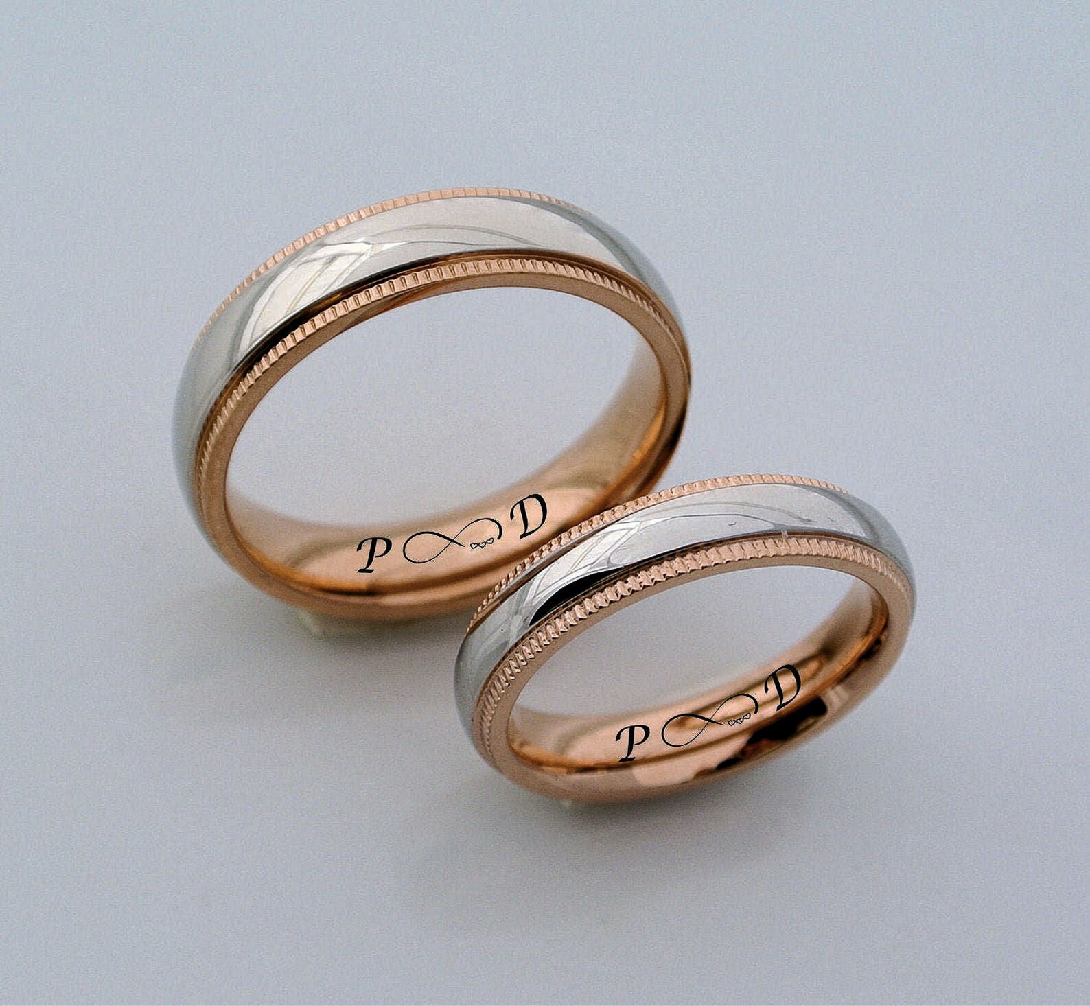 Personalized Rose Gold & Silver Ring Set Custom Engraved Ring Etsy Canada