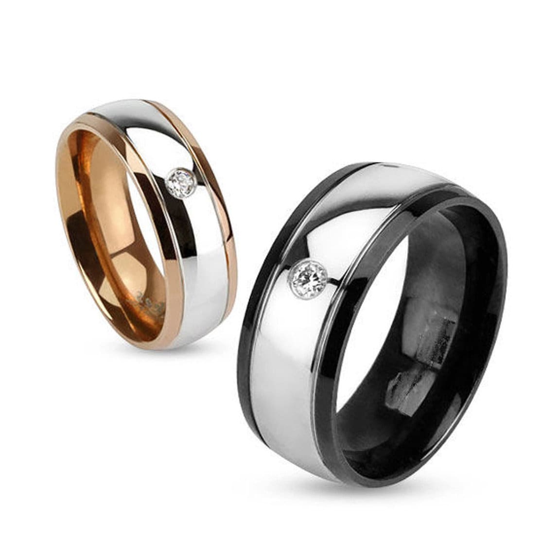 RING TEENAGER MAN WOMAN STEEL AND PLATE BLACK COUPLE CHEAP NEW 1180 