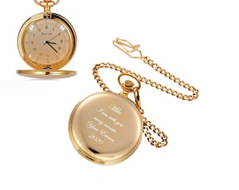 Engraved Pocket Watch, Personalized Roman Numeral Pocket Watch, Gold Plated Stainless Steel Pocket Watch Engraved Free, Groomsman Gift