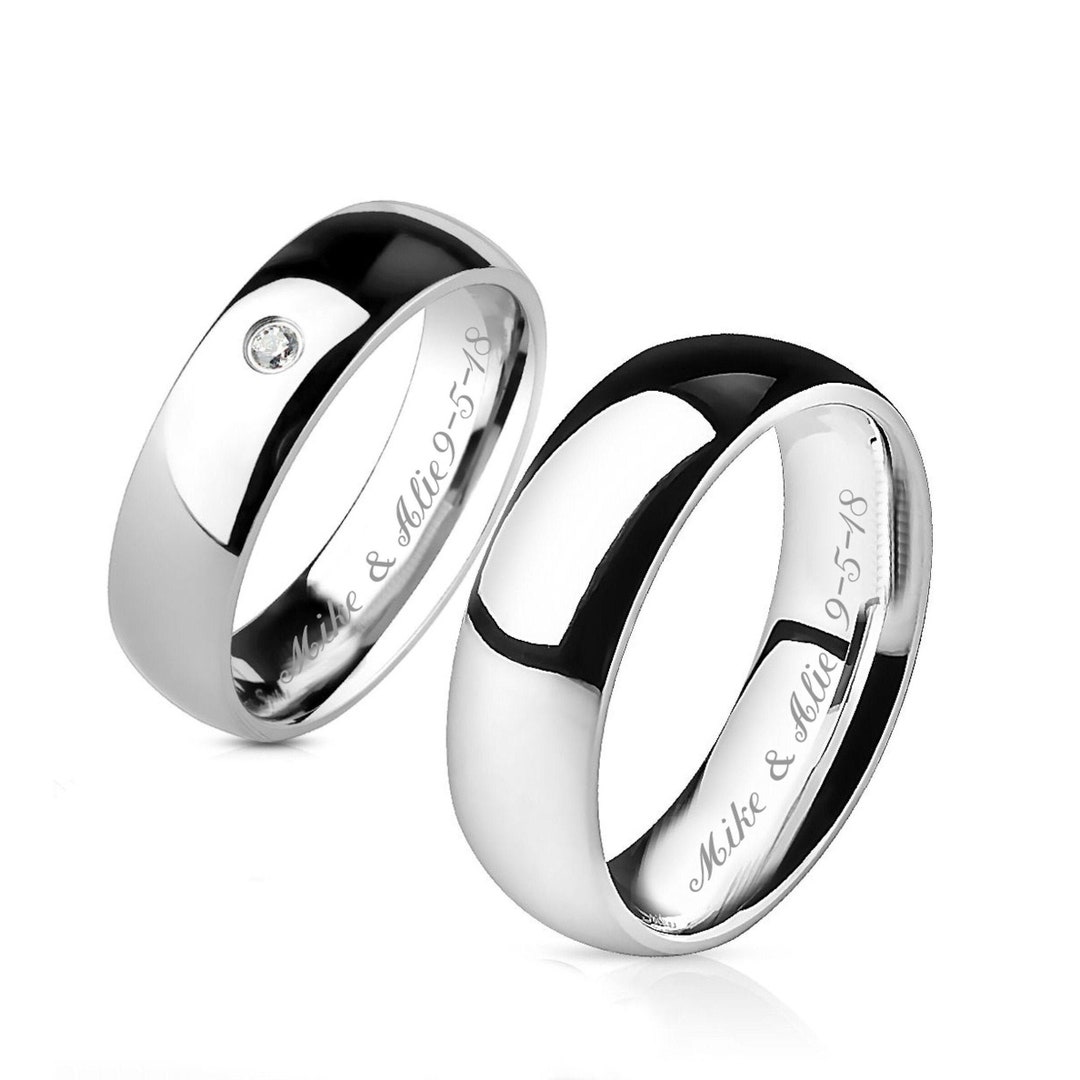 Engraved Silver Ring Set Personalized Ring Custom Engraved Ring Promise