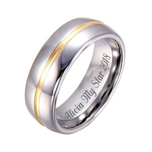 Silver & Gold Ring Engraved Ring Personalized Ring Two Tone Ring Custom Engraved Wedding Band For Men Engagement Men&#39;s Ring 7mm Comfort Fit