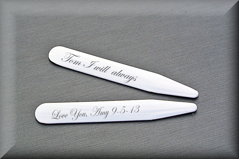 Engraved Collar Stays Personalized Silver Stainless Steel Collar Stays Set Custom Engraved Wedding Gift Groomsmen Gift Buy 6 Get 7th Free image 3