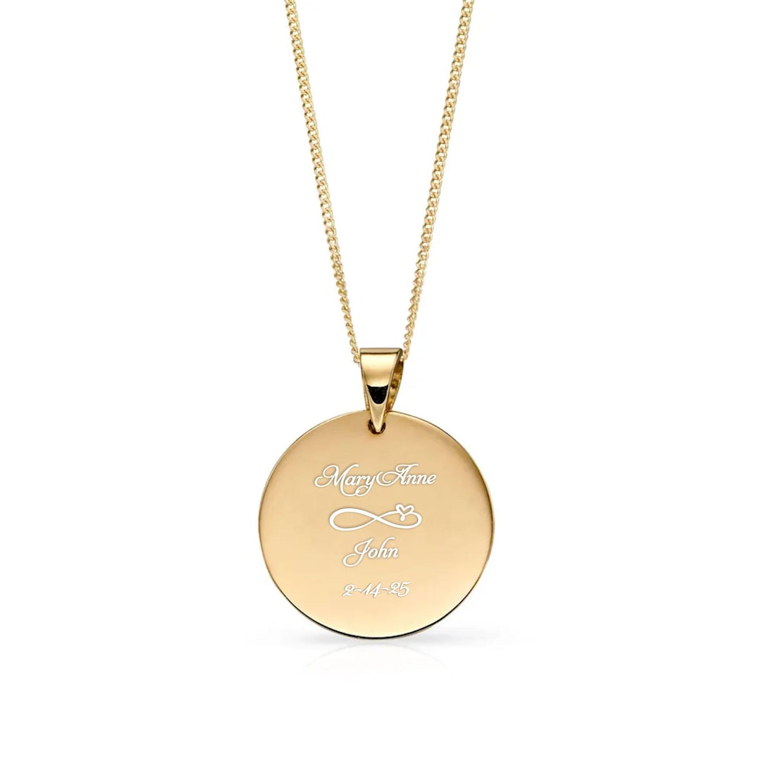 Engraved Circle Pendant Necklace Personalized Gold Circle Pendant