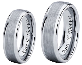 Two-Tone Tungsten Ring Set, Personalized Promise Rings, Comfort Fit