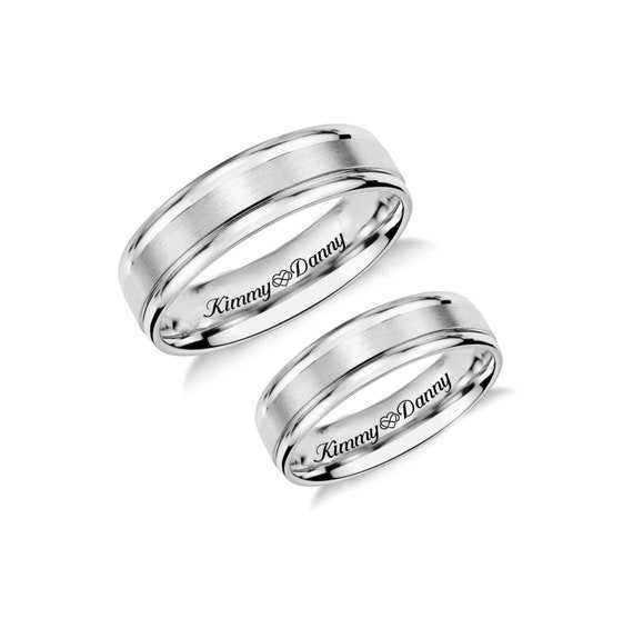 Engraved Rings Two Tone Silver Ring Set Custom Ring Promise Rings Wedding Band Personalized Ring Couple Ring Set His Hers Set Comfort Fit Etsy