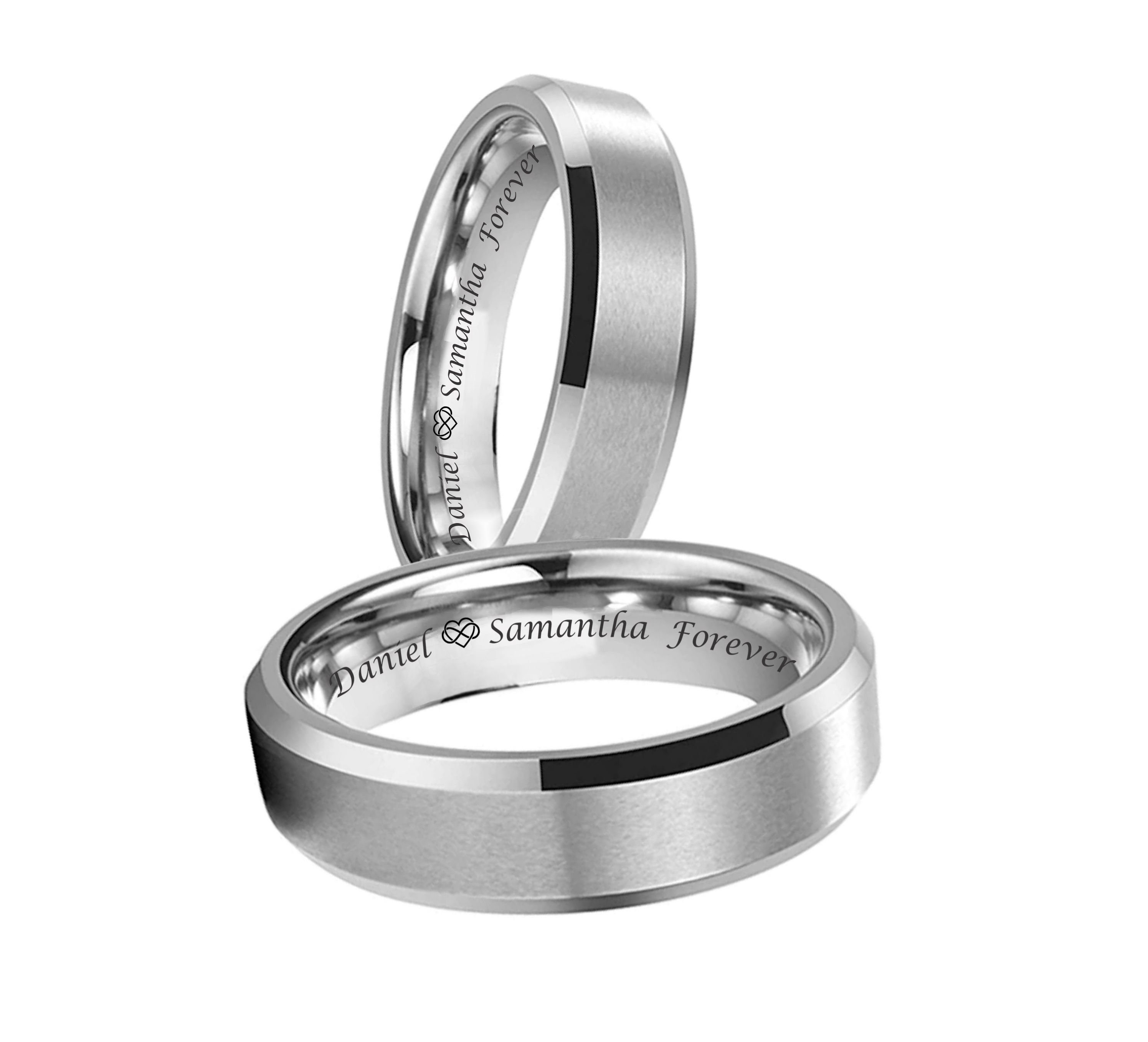 2 Stainless Steel 6mm Personalized Couples Name Ring Bands Wedding Anniversary