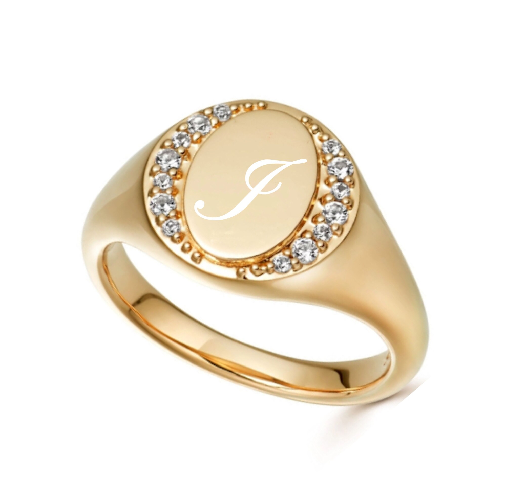 Personalized Gold Rhinestone Signet 