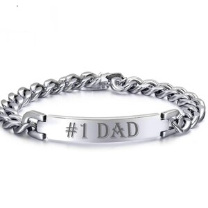 Personalized Men's Bracelet, Silver Stainless Steel Bracelet, Custom Engraved Bracelet, Mens ID Bracelet, Silver Bracelet, Father's Day Gift image 5
