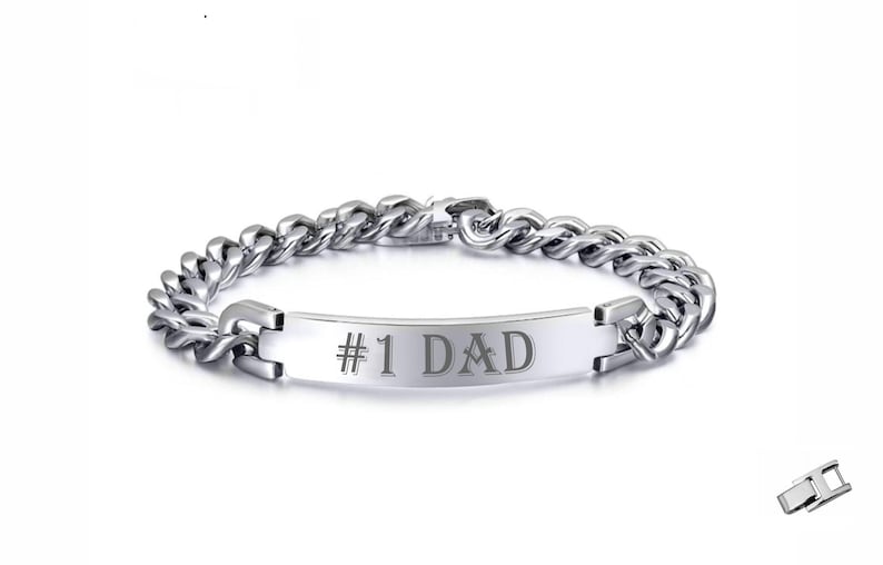 Personalized Men's Bracelet, Silver Stainless Steel Bracelet, Custom Engraved Bracelet, Mens ID Bracelet, Silver Bracelet, Father's Day Gift image 5