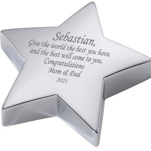 Personalized Silver Star Paperweight Custom Engraved Free, Engraved Corporate Gift