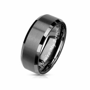 Personalized Men's Gunmetal Tungsten Ring Shiny Edge 8mm Ring Wedding Band Custom Engraved Ring For Men Promise Ring 8mm Comfort Fit Bild 4