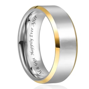 Engraved Ring Two Tone Silver & Gold Ring Personalized Ring Promise Ring Custom Wedding Band Men&#39;s Ring Gift For Him Silver Band Comfort Fit
