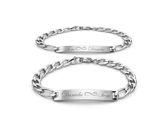 Personalized Bracelet Set, Silver His & Hers Bracelets, Custom Engraved Bracelet, Silver Bracelet Set, Couple's Bracelet Set, ID Bracelets