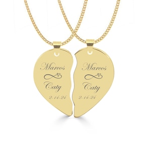 Gold Broken Heart Necklace, Personalized Necklace Set, Best Friends Jewelry, Couples Necklace, Engraved Necklace, Split Heart Necklace
