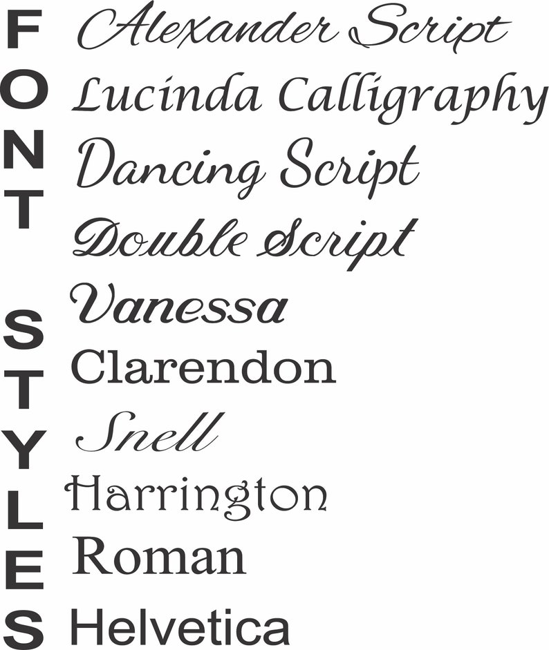 Puede incluir: Una imagen en blanco y negro que muestra varios estilos de fuente. La palabra "FONTS" est&aacute; apilada verticalmente a la izquierda. Los estilos de fuente incluyen Alexander Script, Lucinda Calligraphy, Dancing Script, etc.