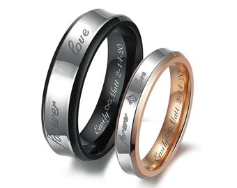 Anniversary Gifts For Her Tungsten Ring 6mm Custom Engagement Gift Promise Ring Silver Grey Ring Wedding Rings Set Offset Engraving