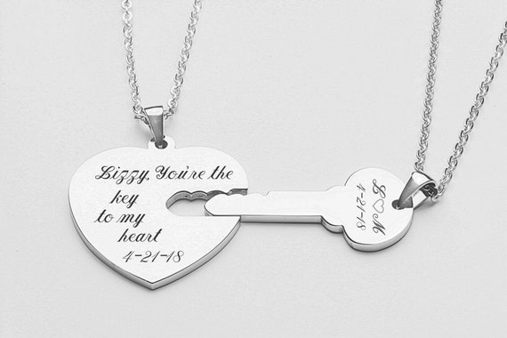 Couple s Jewelry His and Her s Necklaces Silver Heart Key