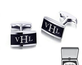 Personalized Cufflinks - Engraved Cufflinks - Black Cufflinks - Monogrammed Cufflinks - Groomsman Gifts - Wedding Gifts - Buy 6 Get 7th Free