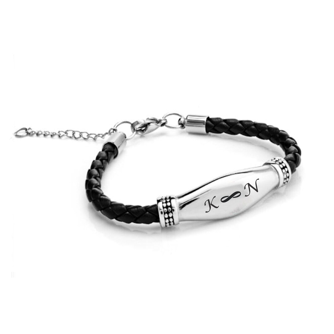 Personalized Bracelet, Ladies Leather Stainless Steel ID Bracelet