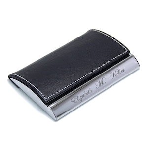 Estuche para tarjetas de crédito de negocios de cuero negro personalizado, regalo para empleados de oficina con grabado personalizado, tarjetero de presentación grabado, abogados