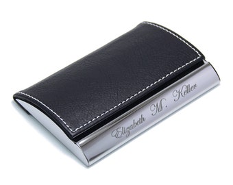 Personalized Black Leather Business Credit Card Holder Case, Custom Engraved Office Employee Gift, Engraved Business Card Holder, Attorneys