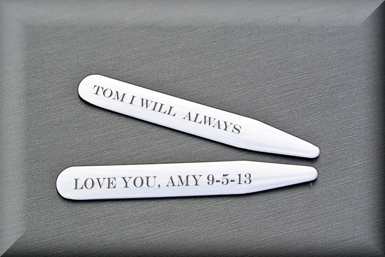 Engraved Collar Stays Personalized Silver Stainless Steel Collar Stays Set Custom Engraved Wedding Gift Groomsmen Gift Buy 6 Get 7th Free image 4