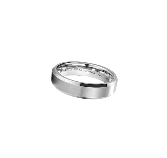 Engraved Ring Silver Two Tone Band Stainless Steel Ring