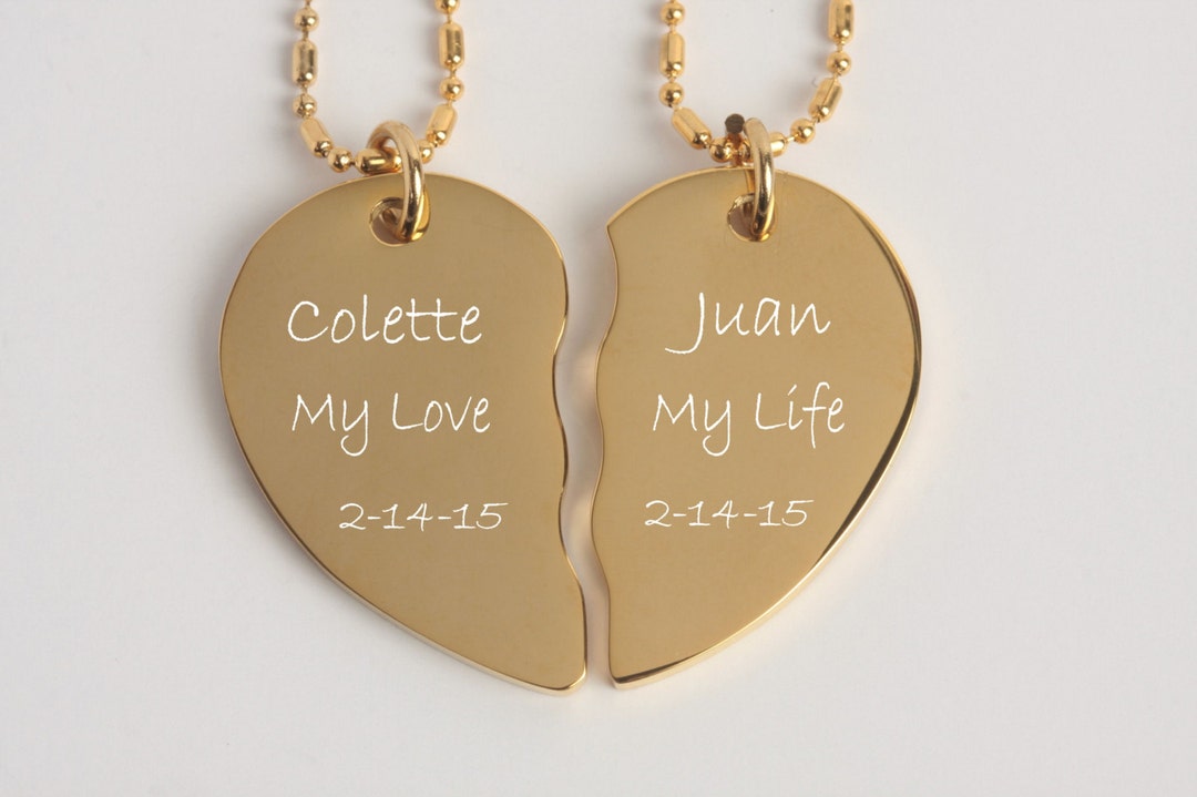 Personalized Gold Broken Heart, Best Friends Necklace, Couples Necklace
