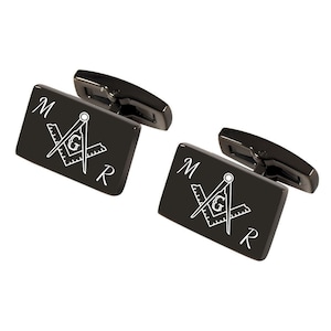 Engraved Gunmetal Freemason Cufflinks - Gunmetal Personalized Cufflinks - Gift For Masons & Masonic Lodge - Buy 6 Get 7th Free