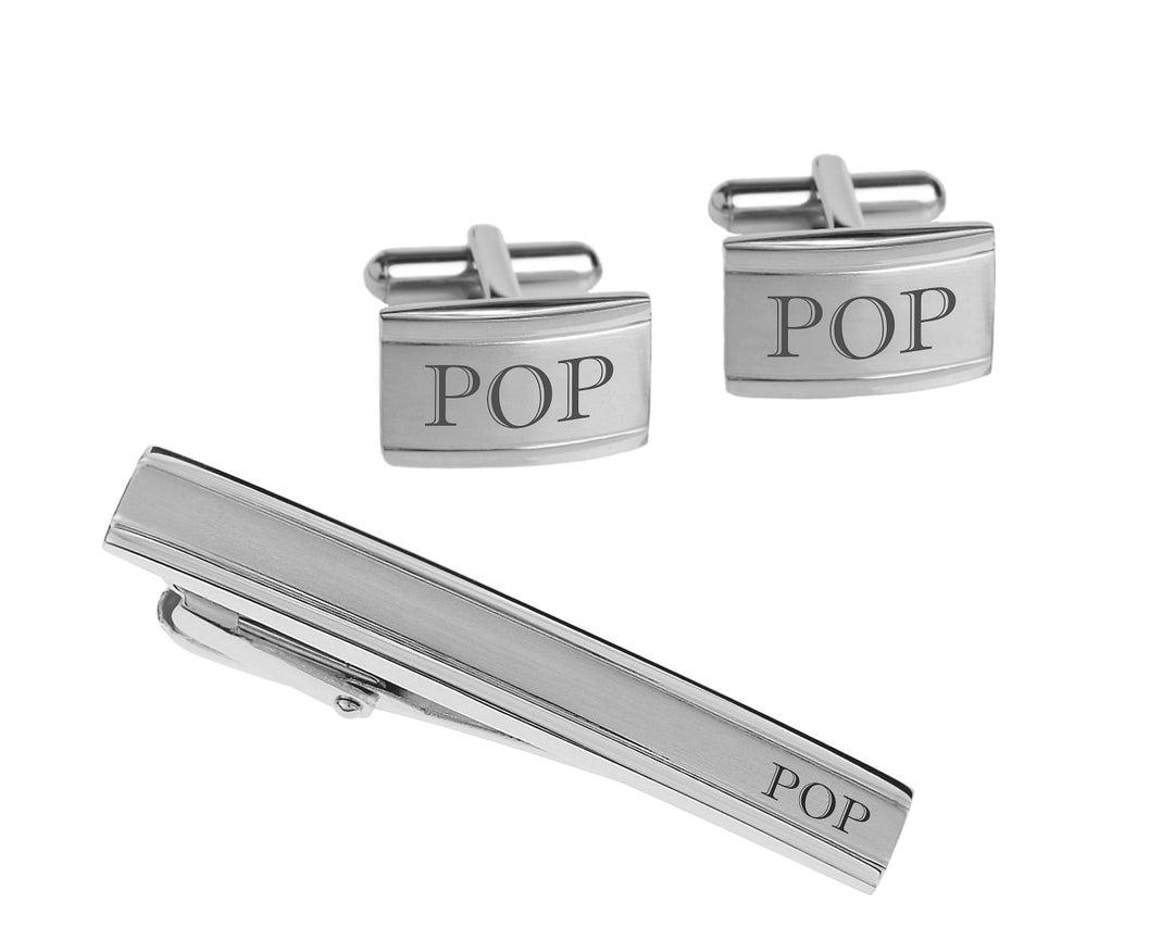monogrammed cufflinks and tie clip