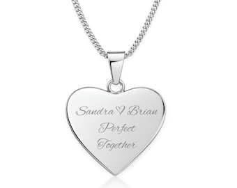 Engraved Silver Heart Necklace • Personalized Engraved Pendant • Custom Charm  • Gift for Her • Bridesmaid & Anniversary