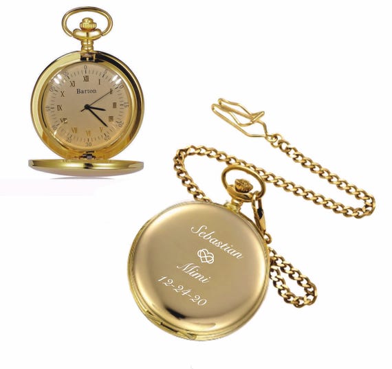Engraved Pocket Watch, Personalized Roman Numeral Pocket Watch, Gold Plated Stainless Steel Pocket Watch Engraved Free, Groomsman Gift