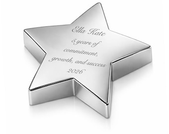 Personalized Silver Star Paperweight, Custom Engraved Recognition Gift, Teacher Gift