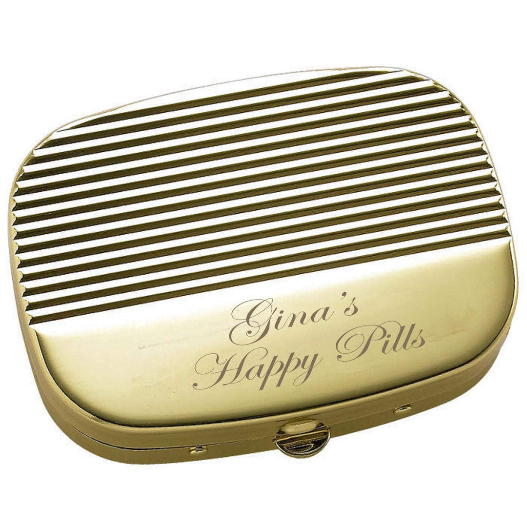 Engraved Gold Pill Box, Personalized Custom Pill Case, Monogram Pocket