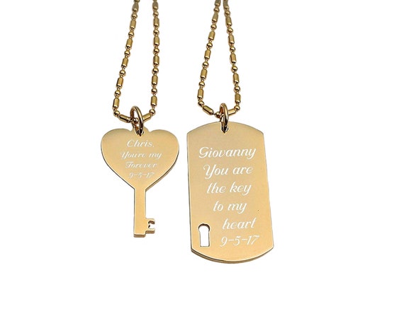 Personalized heart and key necklace deals