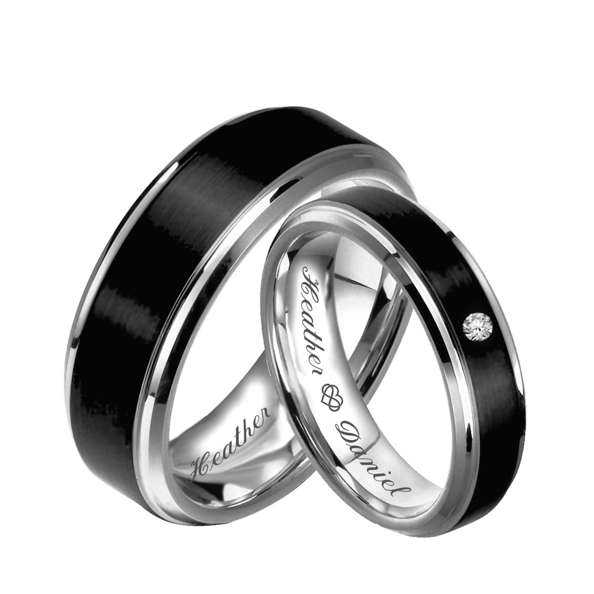 Stainless Steel Couple Rings Custom Promise Rings For Him Black